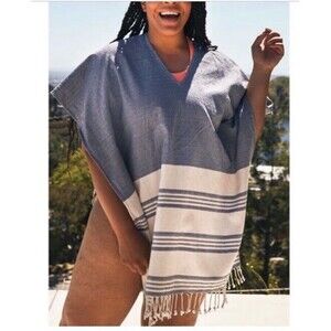 Tribe Alive Fringed Beach Cotton Poncho Kaftan Coastal One Size Swim Coverup NEW